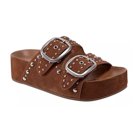 Marc Fisher LTD Sayge Open Toe Suede Slip-on Casual Sandals Size 6 in Cognac - Picture 1 of 8